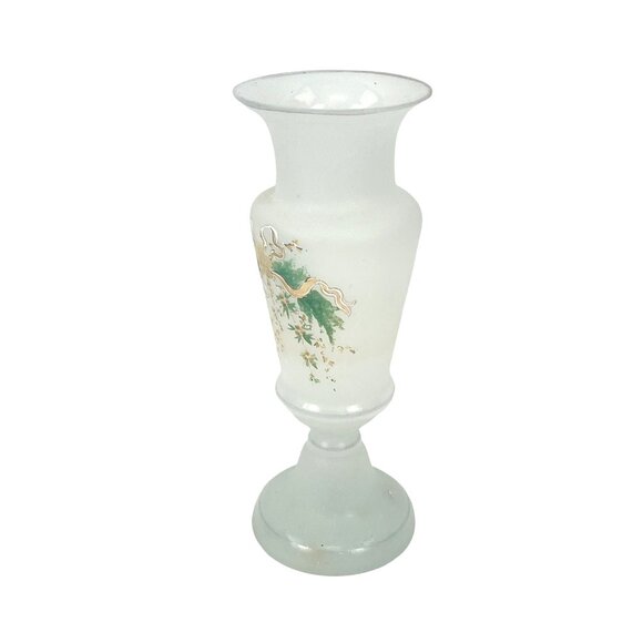 Antique Art Nouveau 1920s Opaline Hand Painted Hand Blown Frosted Glass Vase Wit - Picture 5 of 9
